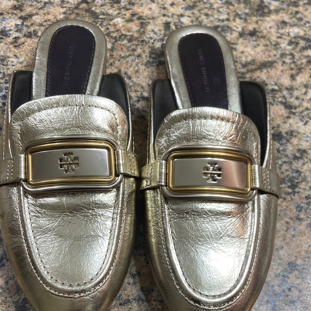 Tory Burch Metallic Gold Mules